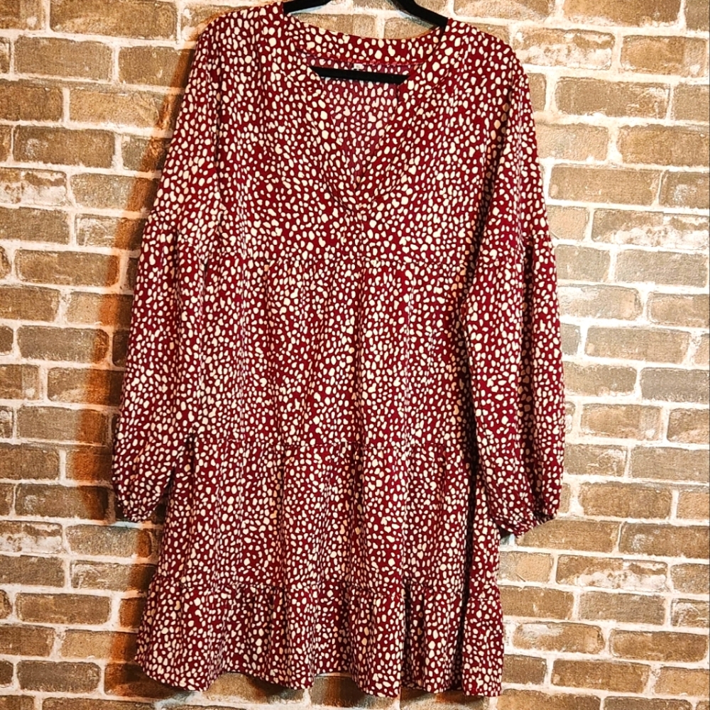 SHEIN Dress Tiered Burgundy Cream XL